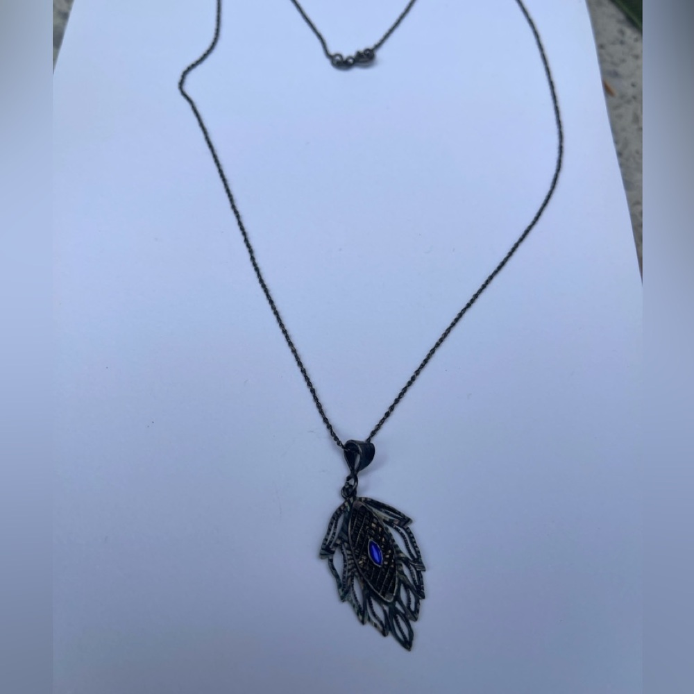 925 Sterling Silver Necklace & Pendant Italy chain vintage blue stone - Picture 8 of 16